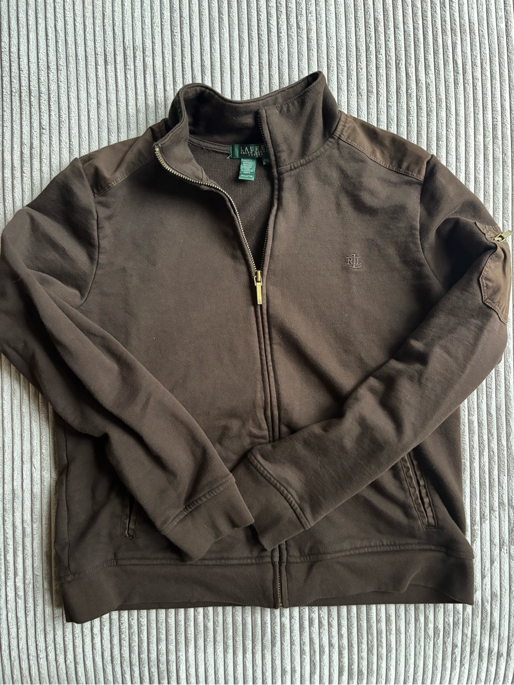 100% Cotton Ralph Lauren Brown Full-Zip Sweater Jacket